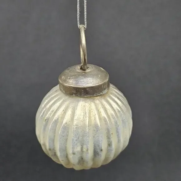 Vintage Mercury Glass Christmas Ornament Ribbed Silver Holiday Ball 2.5 Inch Rou - Picture 3 of 8